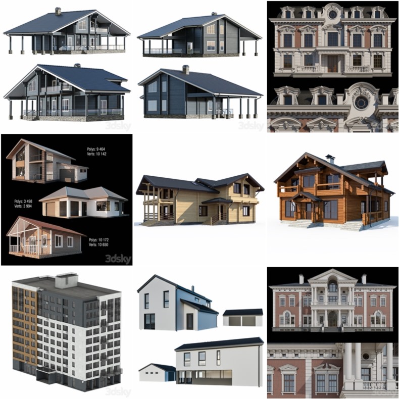 3dsky Pro 100套国外高精度建筑住宅别墅厂房建筑小品3d模型合集