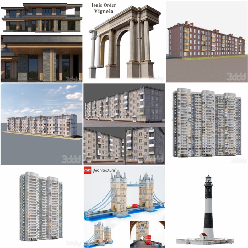 3dsky Pro 100套国外高精度建筑住宅别墅厂房建筑小品3d模型合集