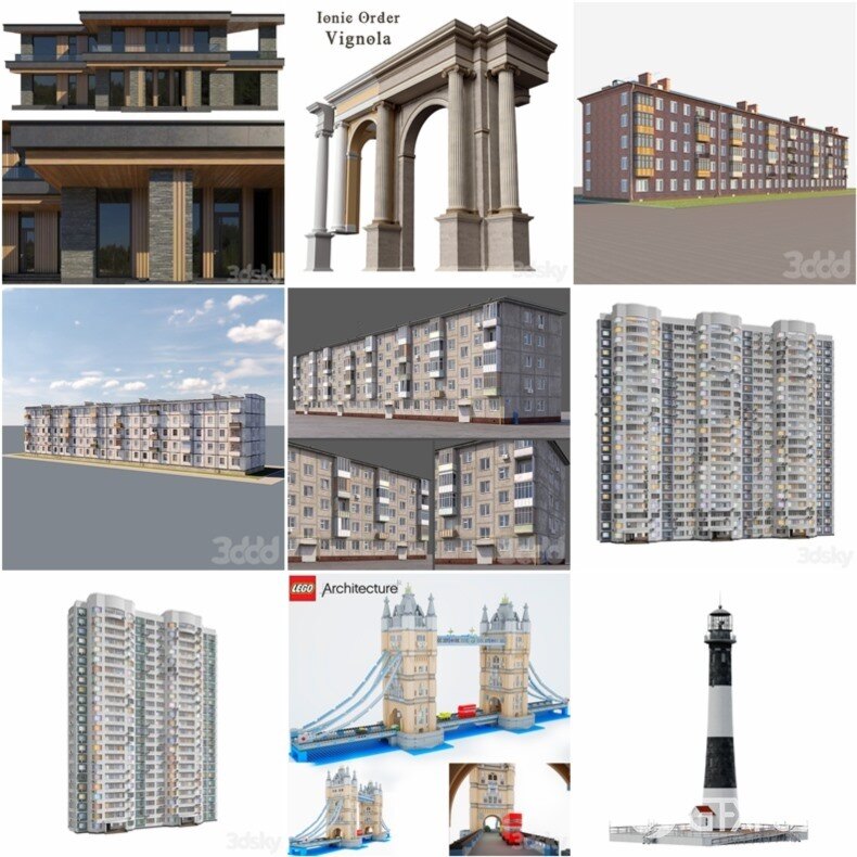 3DSky Pro 100套国外高精度建筑住宅别墅厂房建筑小品3D模型合集