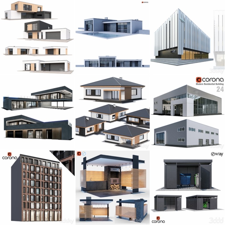 3dsky Pro 100套国外高精度建筑住宅别墅厂房建筑小品3d模型合集