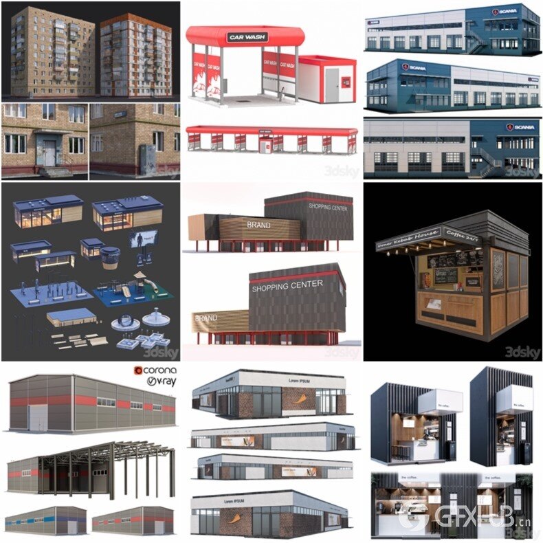 3DSky Pro 100套国外高精度建筑住宅别墅厂房建筑小品3D模型合集