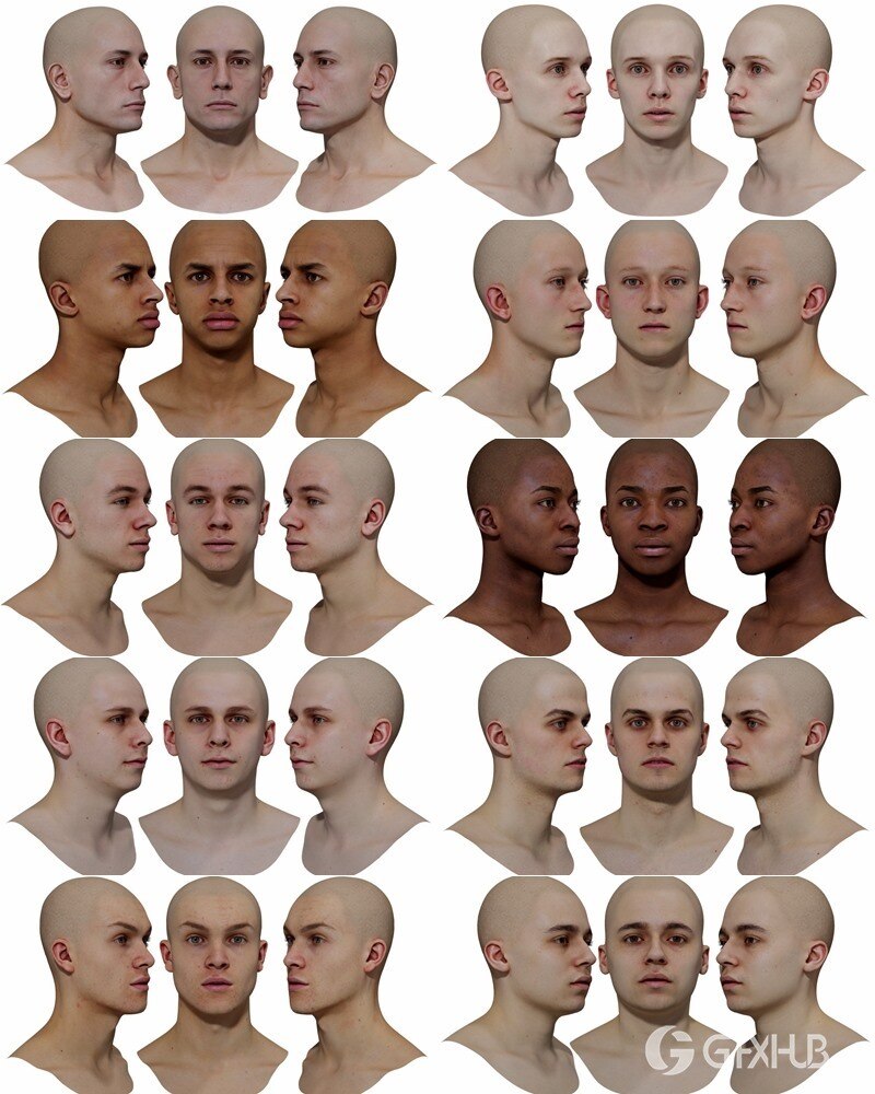 78个男女高清头部扫描3D模型 3D Scan Store - Male & Female 78x HD Head Scans Bundle