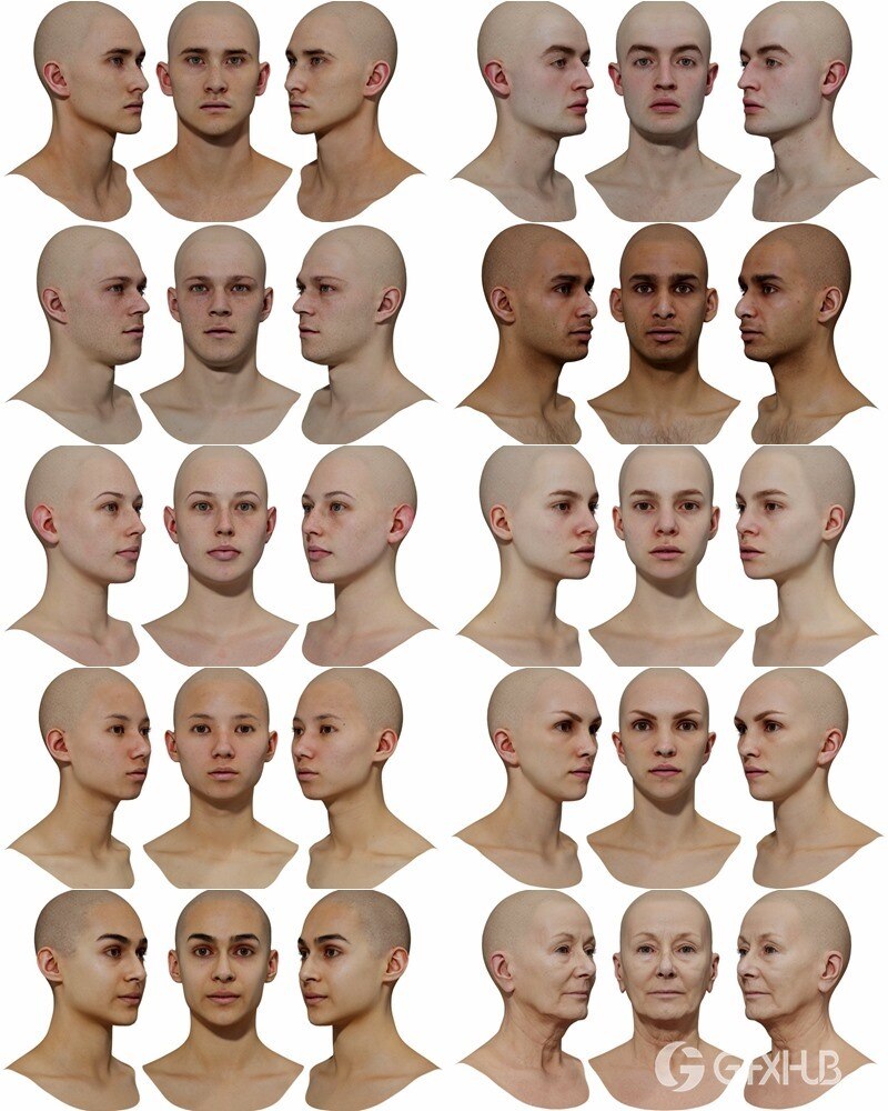 78个男女高清头部扫描3D模型 3D Scan Store - Male & Female 78x HD Head Scans Bundle