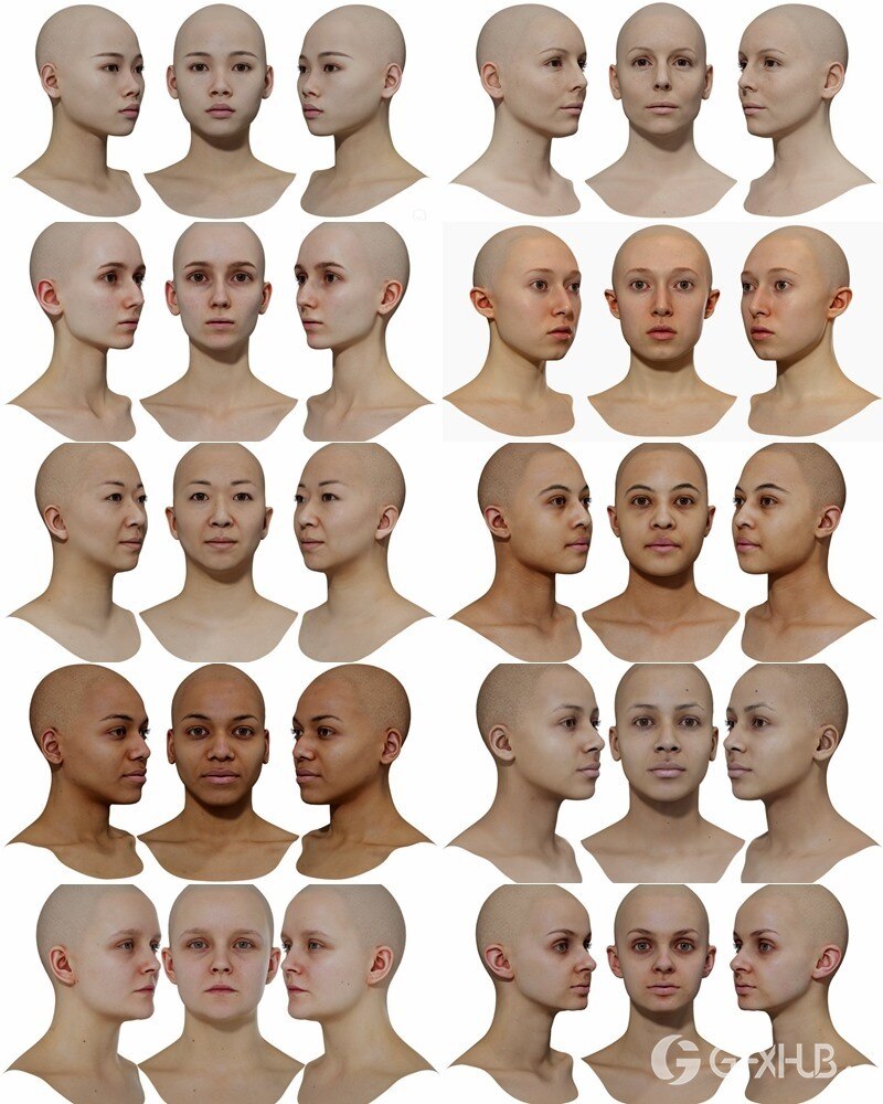 78个男女高清头部扫描3D模型 3D Scan Store - Male & Female 78x HD Head Scans Bundle