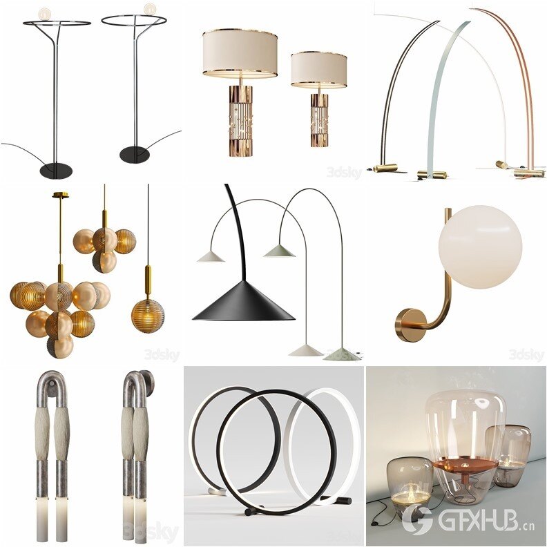 108套高精度灯具3D模型合集 3DSky PRO 108 Lamp 3D model collection