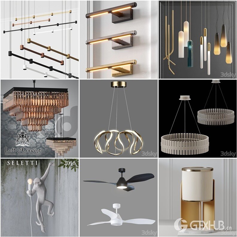 108套高精度灯具3D模型合集 3DSky PRO 108 Lamp 3D model collection