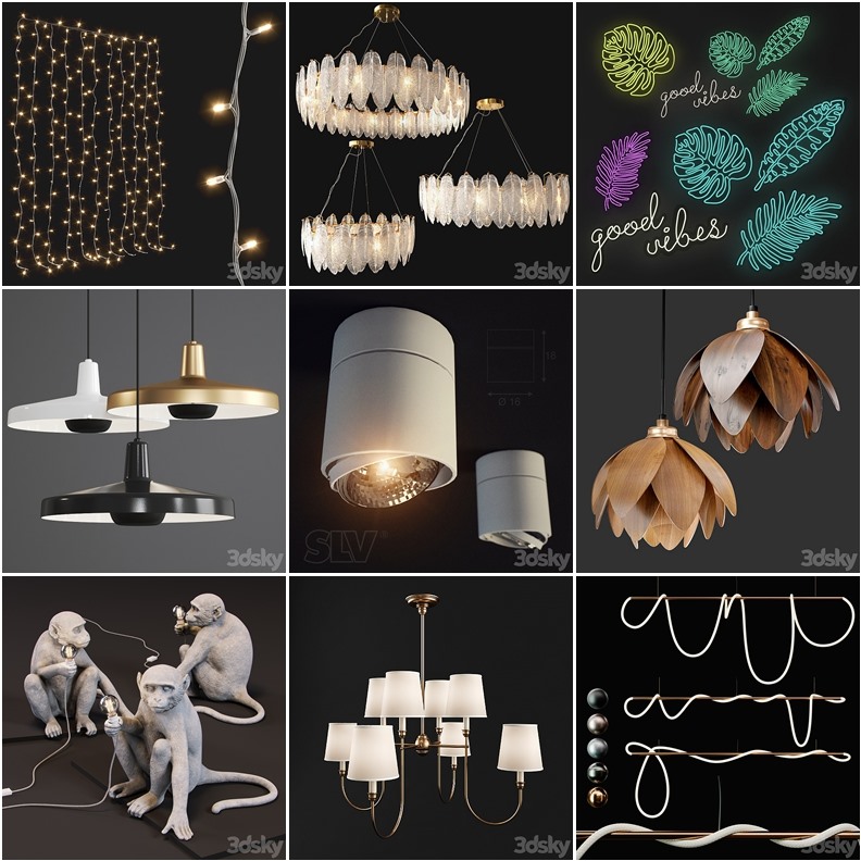108套高精度灯具3D模型合集 3DSky PRO 108 Lamp 3D model collection
