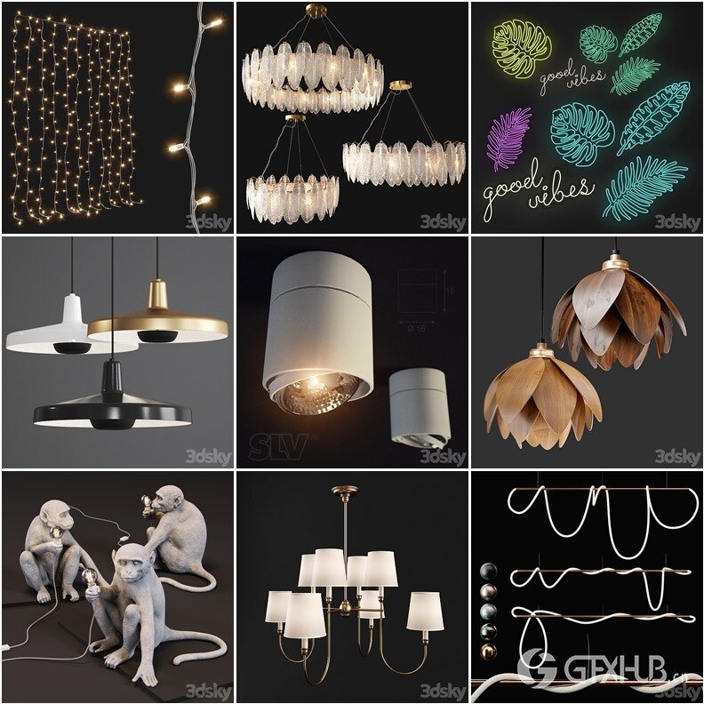 108套高精度灯具3D模型合集 3DSky PRO 108 Lamp 3D model collection