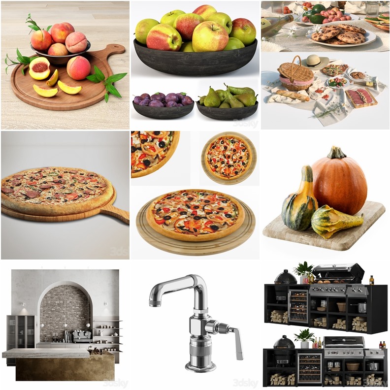 3DSky Pro 144套酒水饮料食品锅碗瓢盆水槽厨房装饰3D模型合集