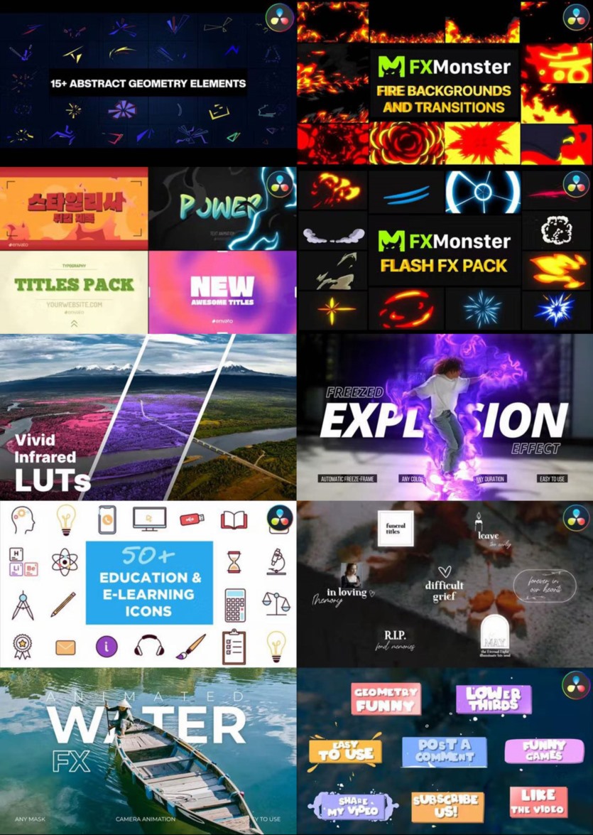 达芬奇 DaVinci Resolve 模板、预设、插件素材合集2024年3月第一季