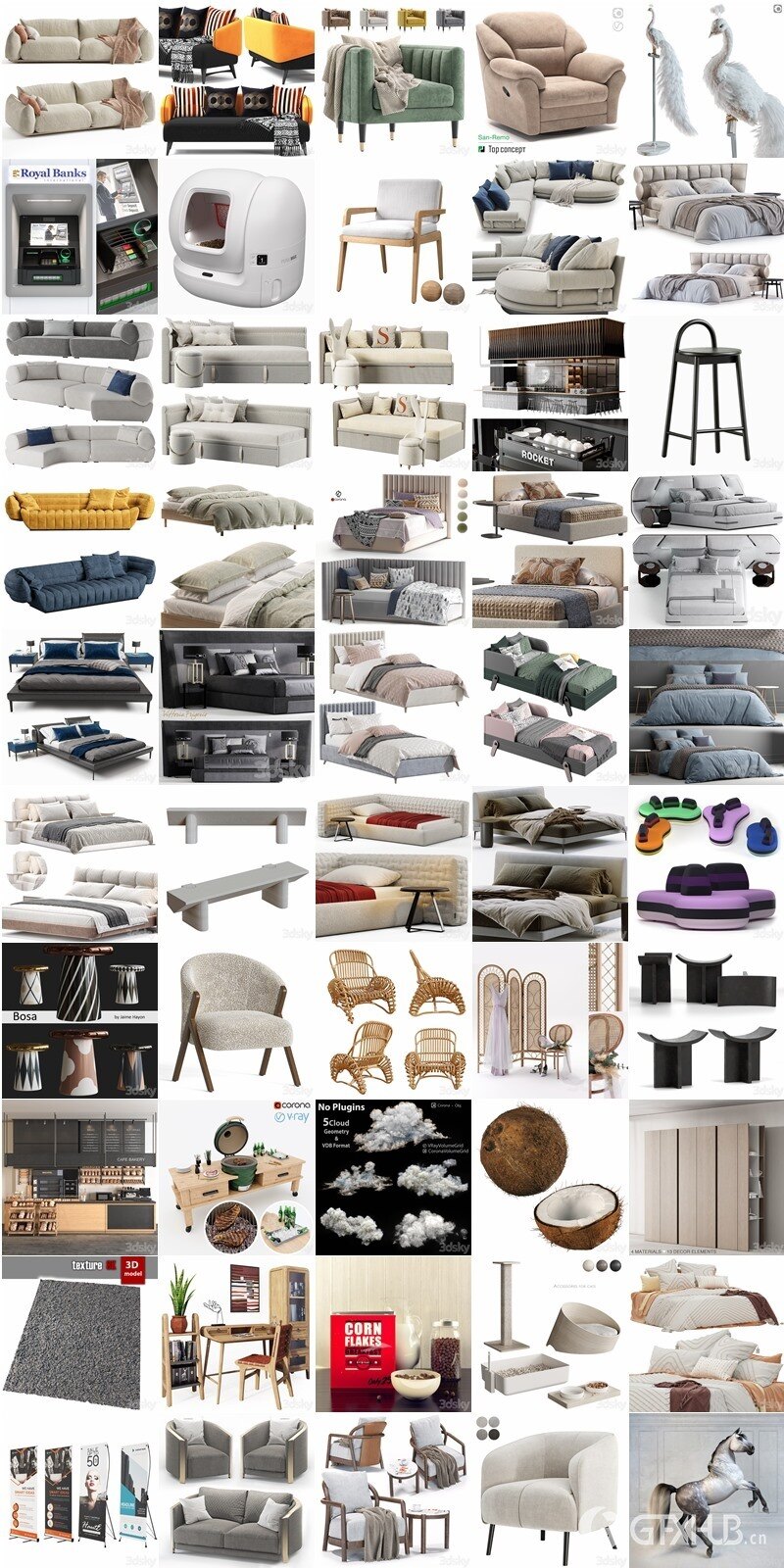 3dsky Pro 国外室内沙发椅子床具柜子灯具数码家电3D模型合辑2024年3月第4季 | 385套 | 15.6GB
