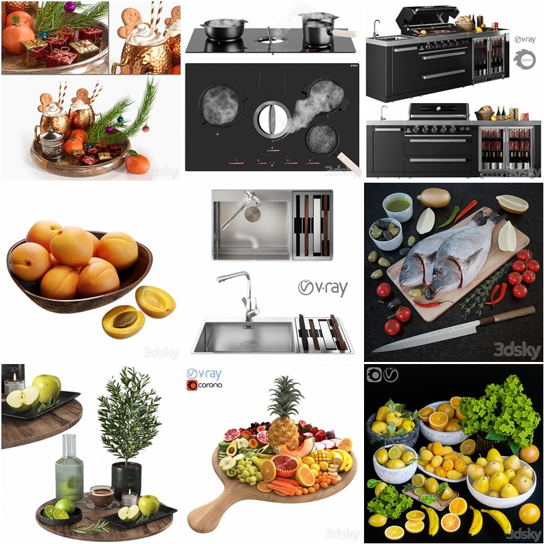 3dsky Pro 国外室内沙发椅子床具厨房装饰饮料食品3D模型合辑2024年4月第1季 | 325套 | 15.6GB