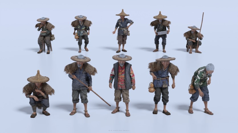 中国风水乡渔村人物角色村庄木屋建筑生活元素3D模型 Big Medium Small – Water Village（更新）