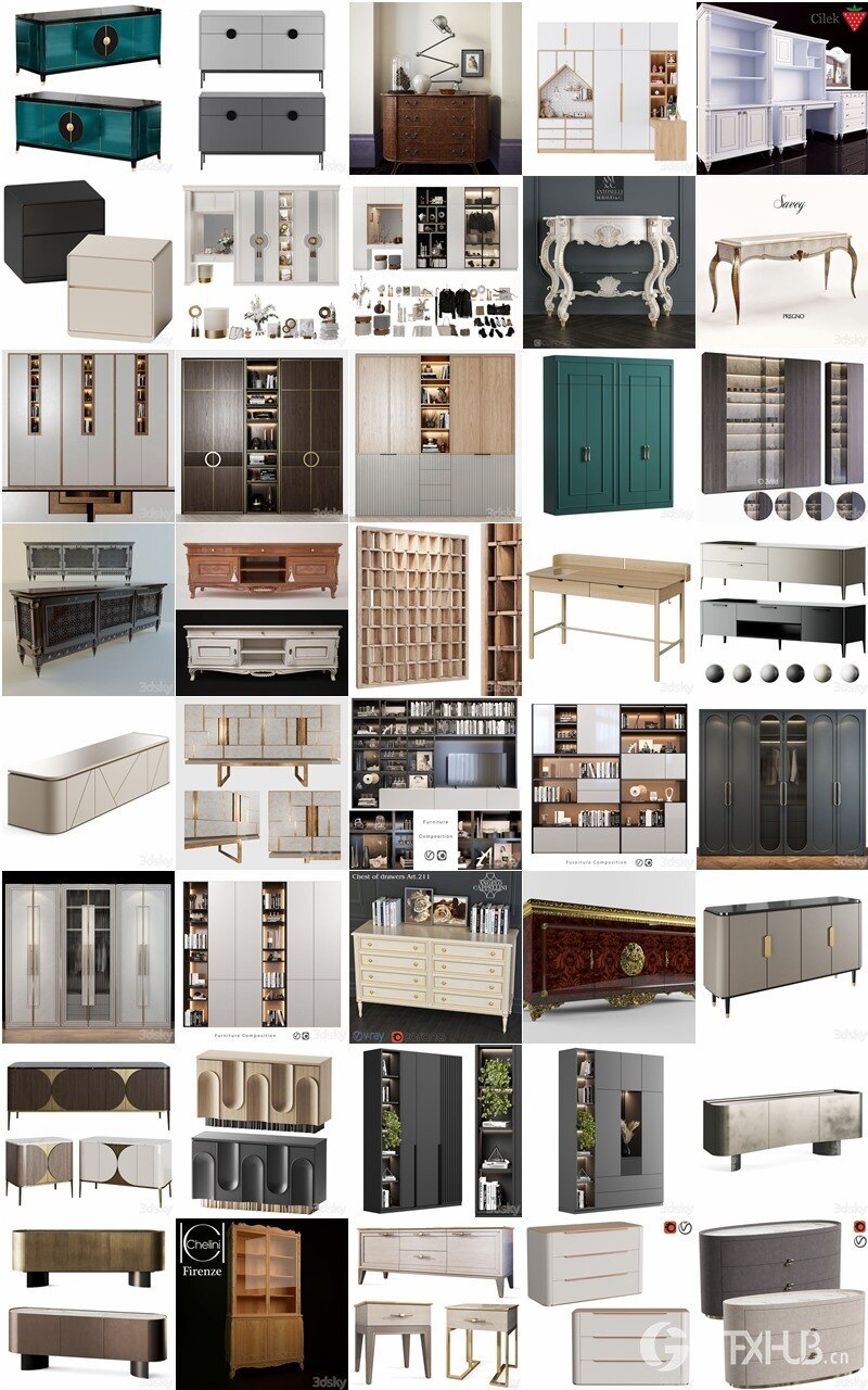 3DSky Pro 110套边柜几柜衣柜装饰柜3D模型合集