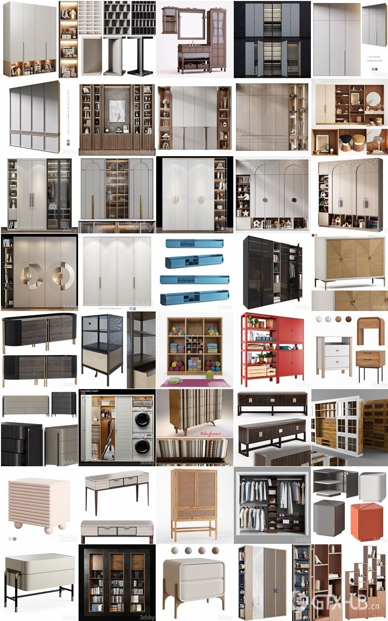 3DSky Pro 110套边柜几柜衣柜装饰柜3D模型合集