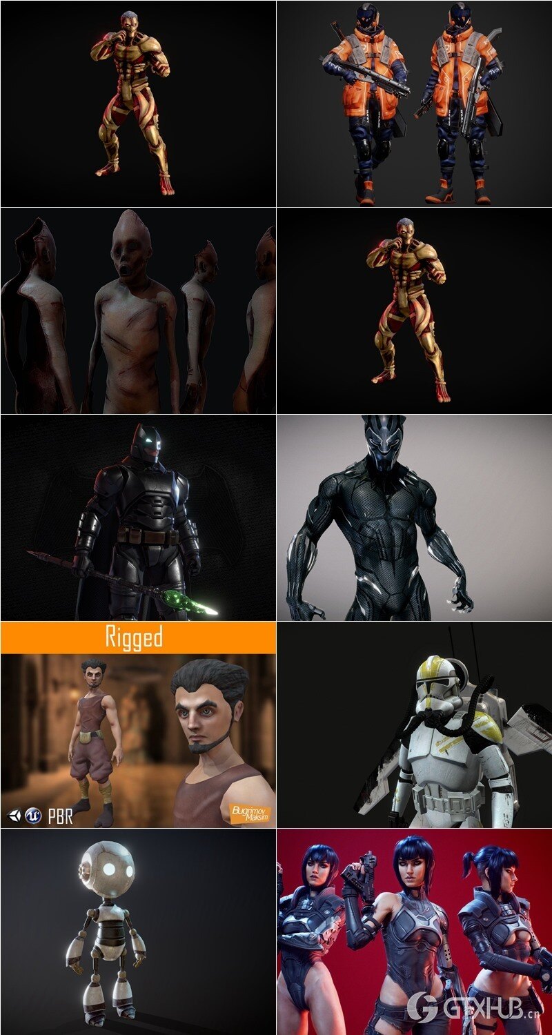 PBR Game 50个游戏人物角色3D模型合集（格式：MAXFBXOBJ）
