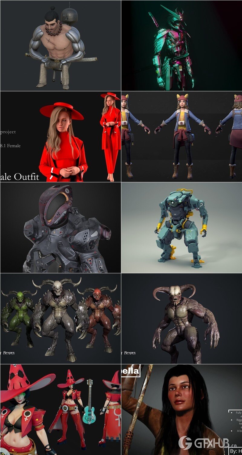 PBR Game 50个游戏人物角色3D模型合集（格式：MAXFBXOBJ）