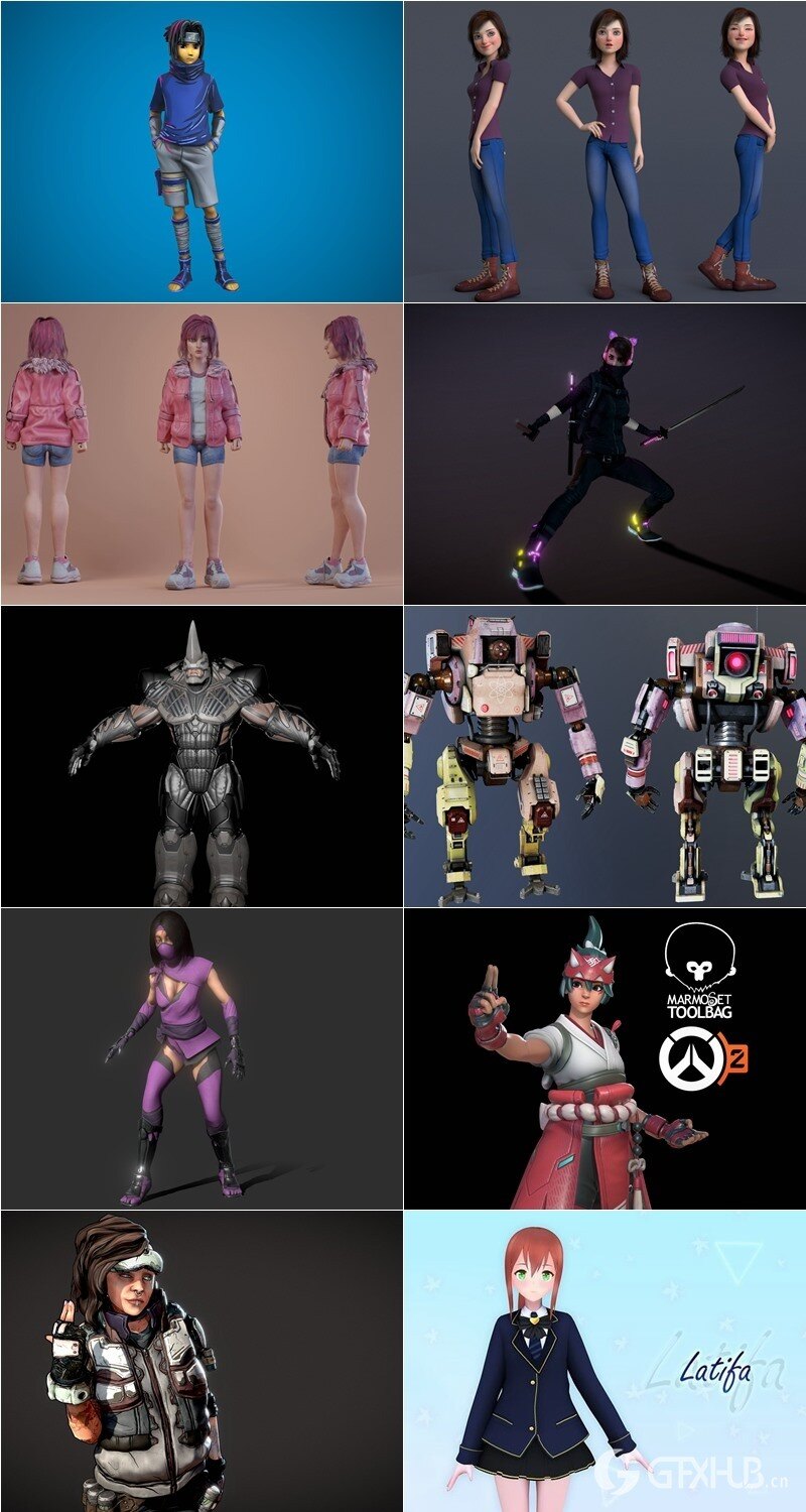 PBR Game 50个游戏人物角色3D模型合集（格式：MAXFBXOBJ）