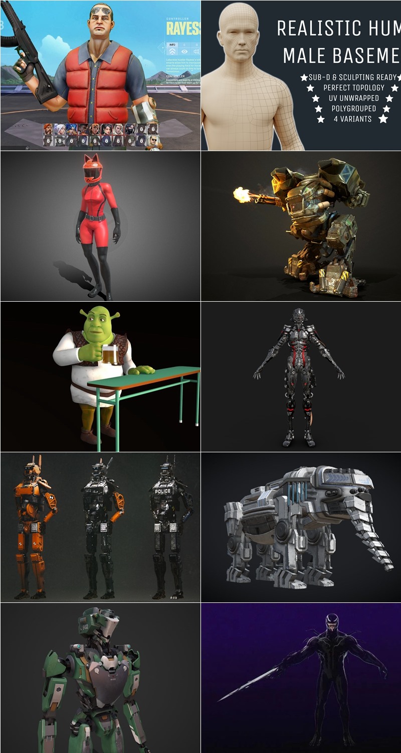 PBR Game 50个游戏人物角色3D模型合集（格式：MAXFBXOBJ）