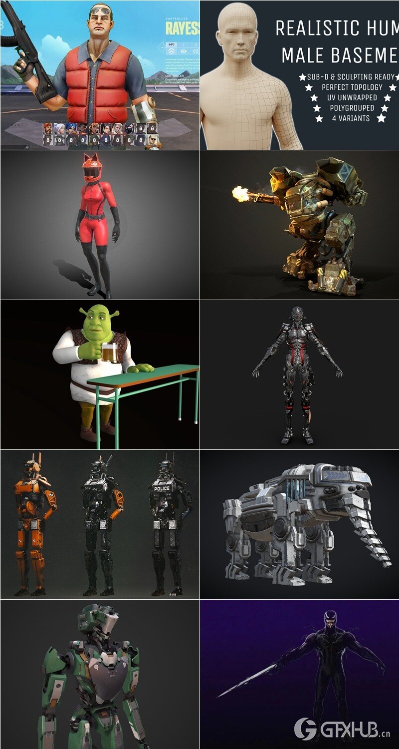 PBR Game 50个游戏人物角色3D模型合集（格式：MAXFBXOBJ）