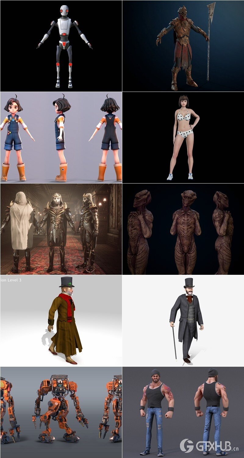 PBR Game 50个游戏人物角色3D模型合集(格式:MAXFBXOBJ)