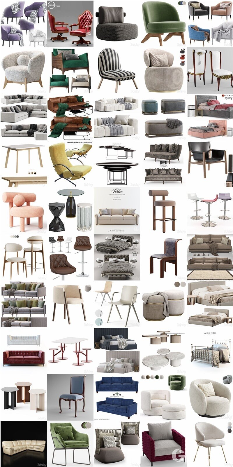 3dsky Pro 国外室内沙发椅子床具灯具柜子3D模型合辑2024年4月第3季 | 390套 | 15.6GB