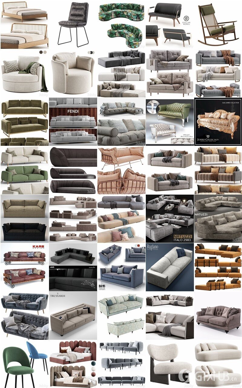 3dsky Pro 国外室内沙发椅子床具灯具柜子3D模型合辑2024年4月第3季 | 390套 | 15.6GB