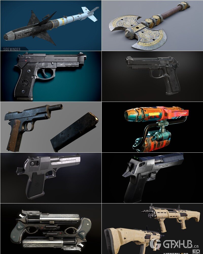 武器枪械游戏资产3D模型合集第3季 PBR Game Weapons Firearms 3D Models Vol.3