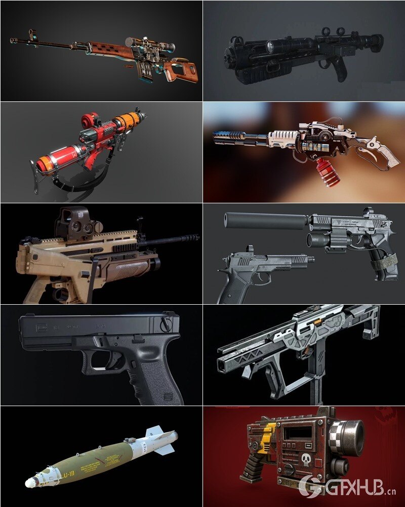 武器枪械游戏资产3D模型合集第3季 PBR Game Weapons Firearms 3D Models Vol.3
