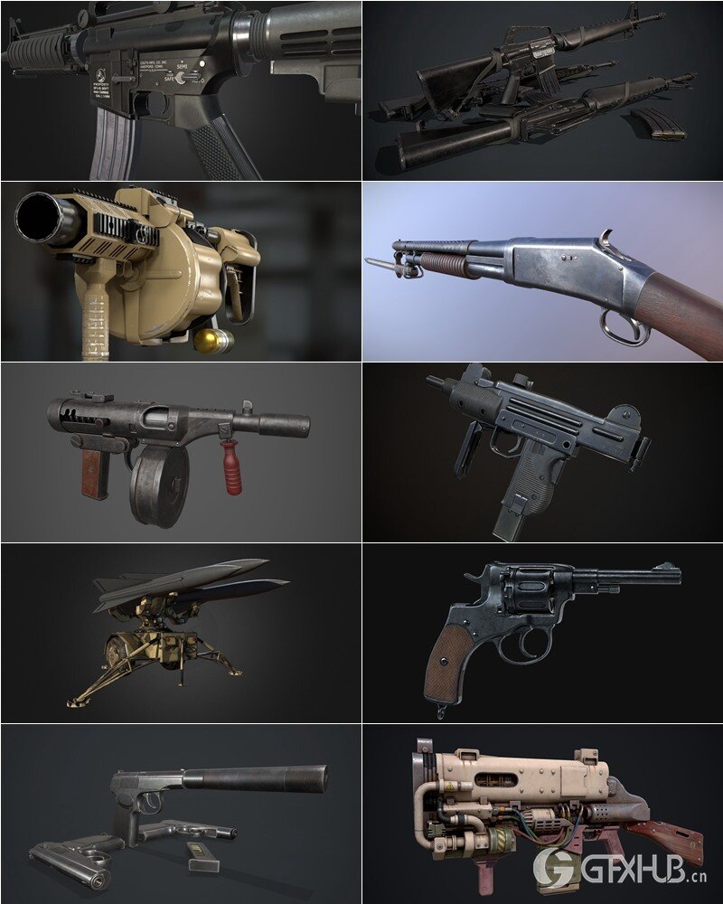 武器枪械游戏资产3D模型合集第3季 PBR Game Weapons Firearms 3D Models Vol.3