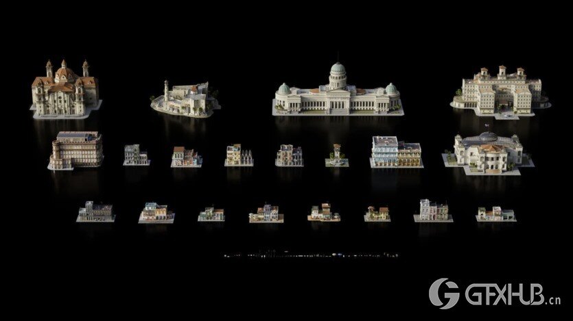 古巴哈瓦那城市楼房建筑3D模型 Kitbash3D – Havana Nights (格式C4D/Blender/FBX/OBJ)