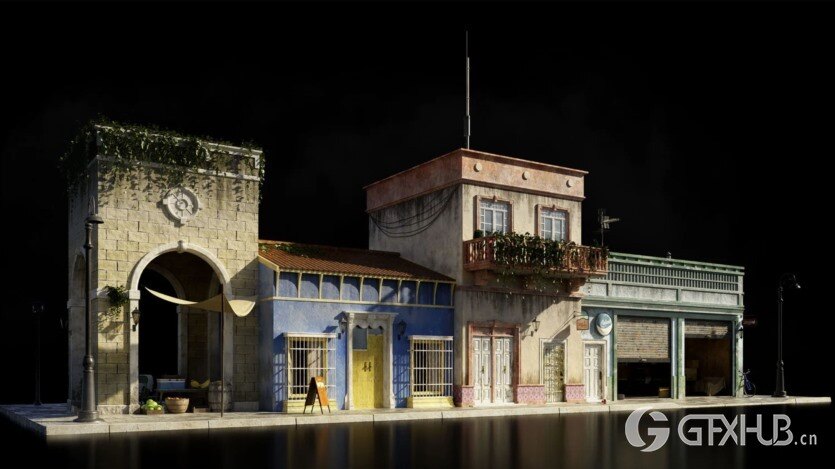 古巴哈瓦那城市楼房建筑3D模型 Kitbash3D – Havana Nights (格式C4D/Blender/FBX/OBJ)