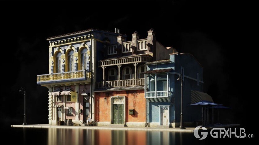 古巴哈瓦那城市楼房建筑3D模型 Kitbash3D – Havana Nights (格式C4D/Blender/FBX/OBJ)
