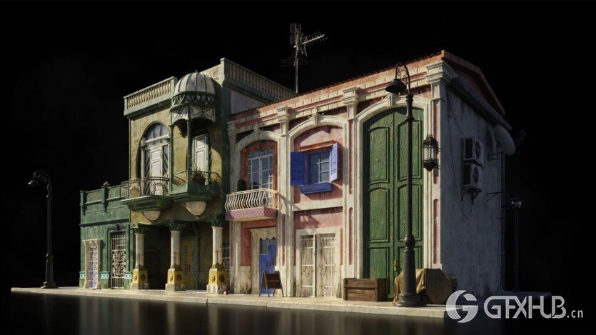 古巴哈瓦那城市楼房建筑3D模型 Kitbash3D – Havana Nights (格式C4D/Blender/FBX/OBJ)