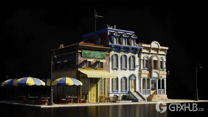 古巴哈瓦那城市楼房建筑3D模型 Kitbash3D – Havana Nights (格式C4D/Blender/FBX/OBJ)