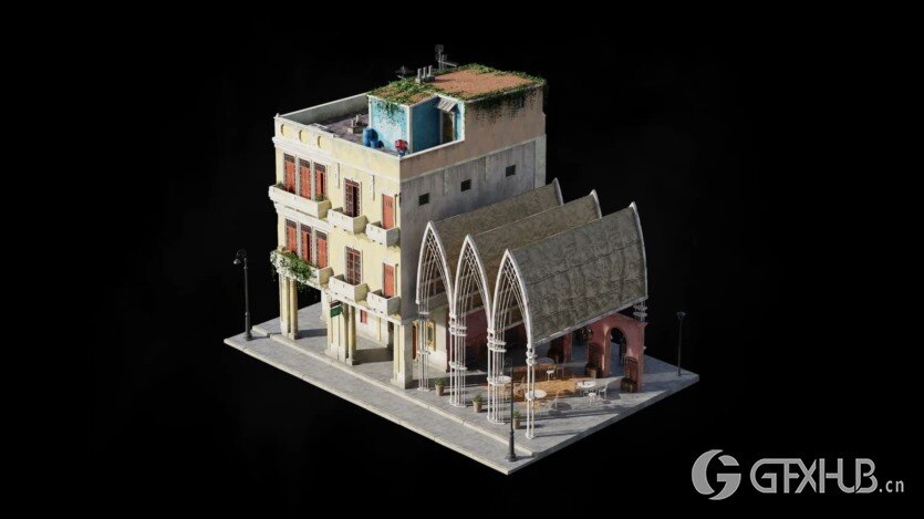 古巴哈瓦那城市楼房建筑3D模型 Kitbash3D – Havana Nights (格式C4D/Blender/FBX/OBJ)