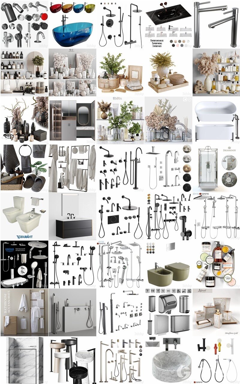 3Dsky Pro 120套卫生间花洒台盆淋浴洗漱用品3D模型合集 2024年4月