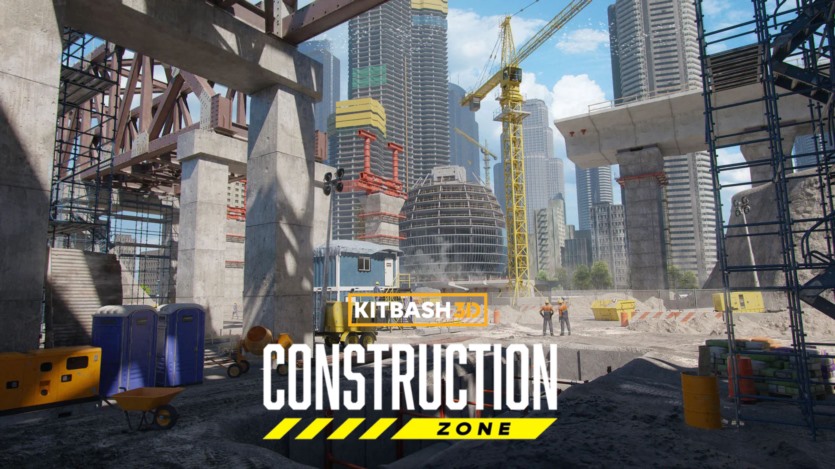 建筑施工铺设道路钢筋浇筑混凝土塔吊3D模型施工套件 Kitbash3D - Construction Zone