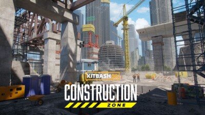 建筑施工铺设道路钢筋浇筑混凝土塔吊3D模型施工套件 Kitbash3D – Construction Zone