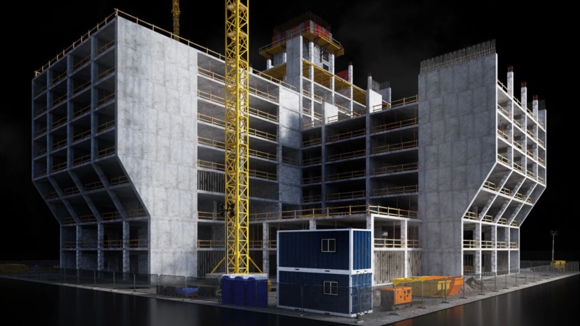 建筑施工铺设道路钢筋浇筑混凝土塔吊3D模型施工套件 Kitbash3D - Construction Zone