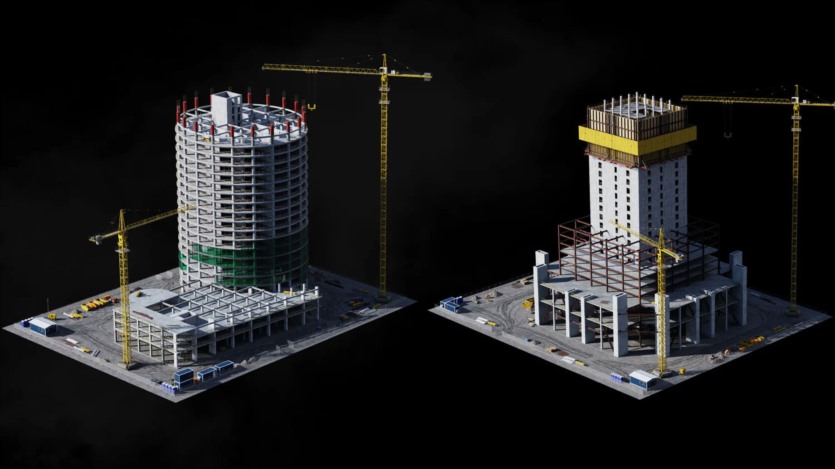 建筑施工铺设道路钢筋浇筑混凝土塔吊3D模型施工套件 Kitbash3D - Construction Zone