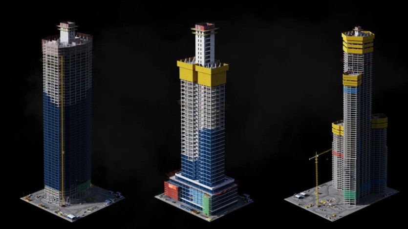建筑施工铺设道路钢筋浇筑混凝土塔吊3D模型施工套件 Kitbash3D - Construction Zone