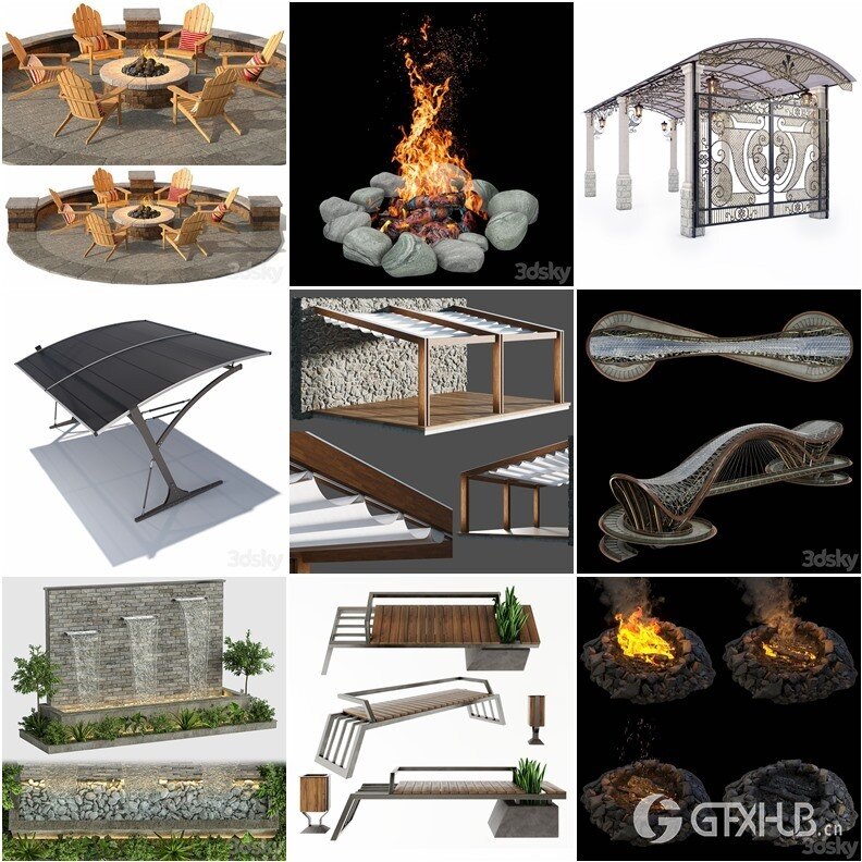 3DSky Pro景观庭院亭子游泳池水景3D模型合集14.9GB