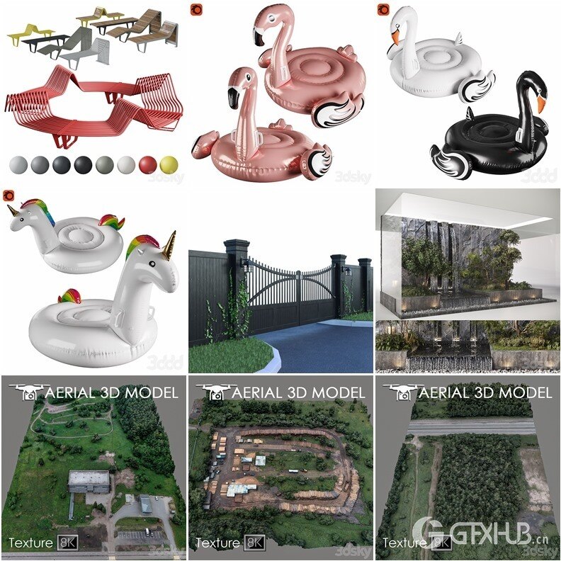 3DSky Pro景观庭院亭子游泳池水景3D模型合集14.9GB