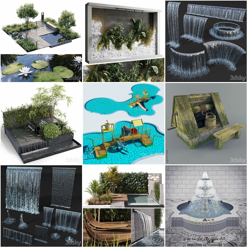 3DSky Pro景观庭院亭子游泳池水景3D模型合集14.9GB