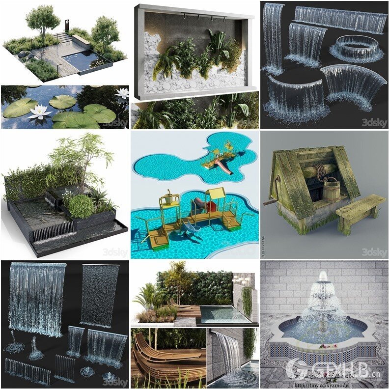 3DSky Pro景观庭院亭子游泳池水景3D模型合集14.9GB