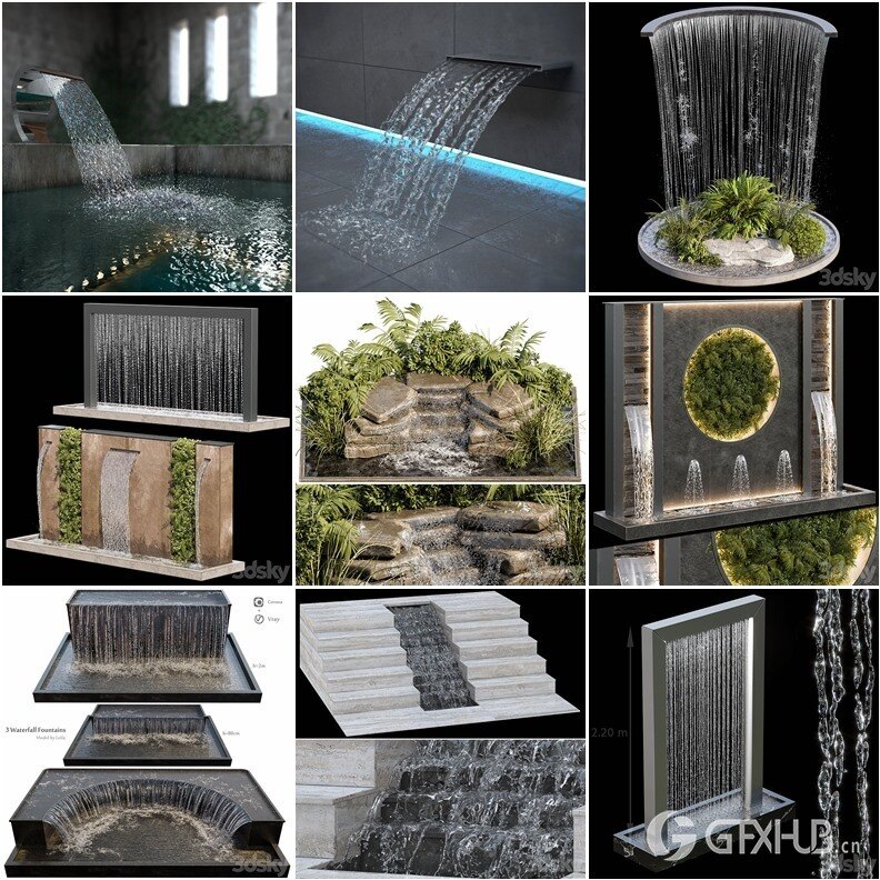 3DSky Pro景观庭院亭子游泳池水景3D模型合集14.9GB