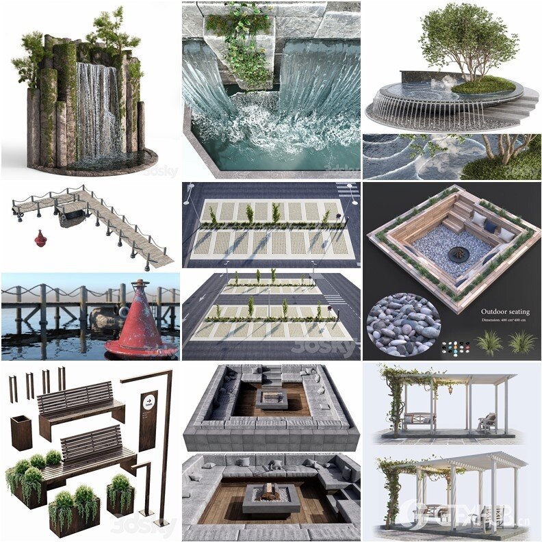 3DSky Pro景观庭院亭子游泳池水景3D模型合集14.9GB