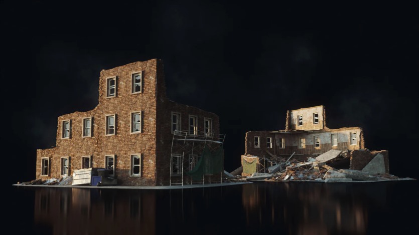 飞机残骸城市楼房建筑倒塌灾难场景3D模型 Kitbash3D - Wreckage