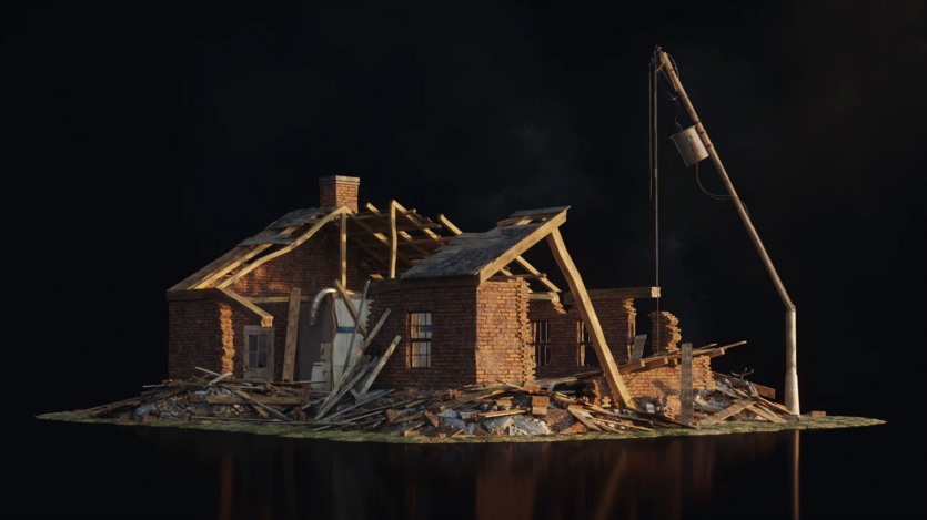 飞机残骸城市楼房建筑倒塌灾难场景3D模型 Kitbash3D - Wreckage